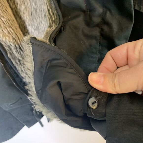 Community Hooded Coat Parka XL Aritzia Black Faux Fur Lined Removeable Lining - Picture 10 of 12